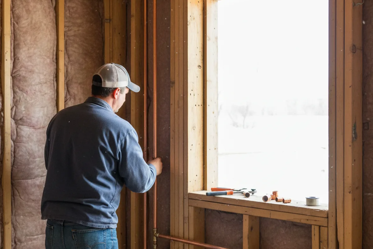 Licensed plumber running new copper supply lines in a Linesville home